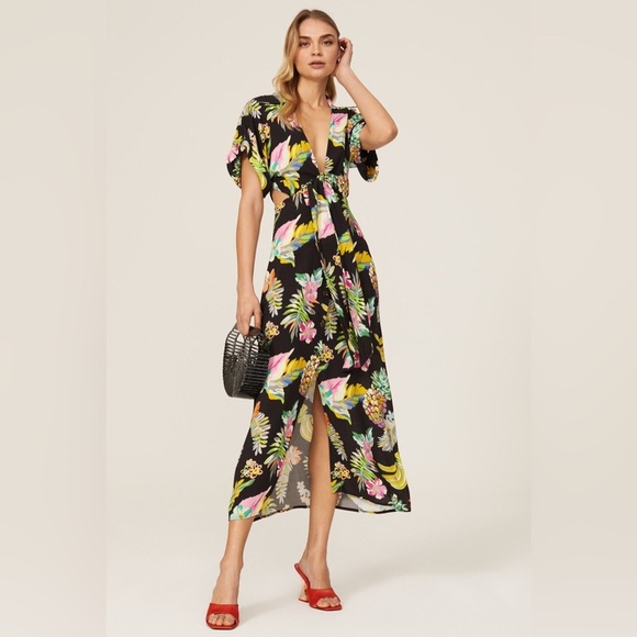 Le Superbe Mai Tai Tropical Front-Tie Midi Dress NEW w/ Flaw - Picture 1 of 14